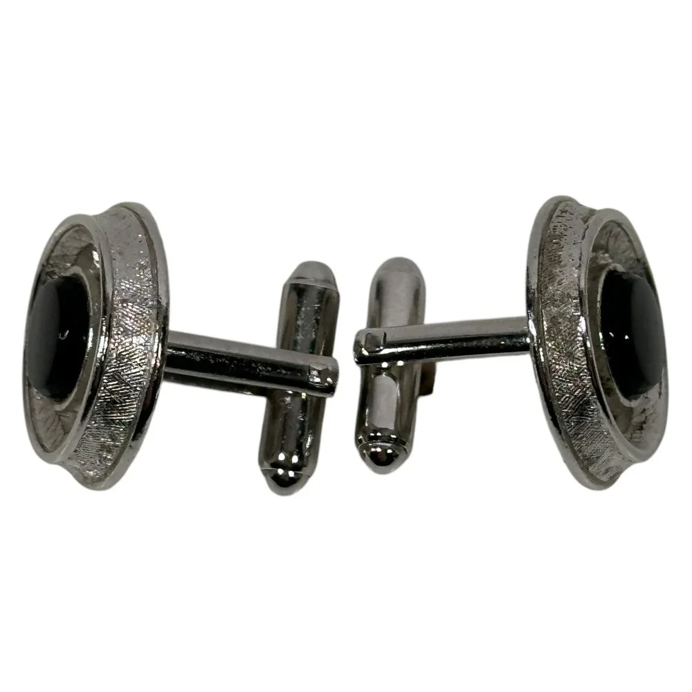 Black Silver Tone‎ Cufflinks Classic Men's Suits Accessory Formal Wear